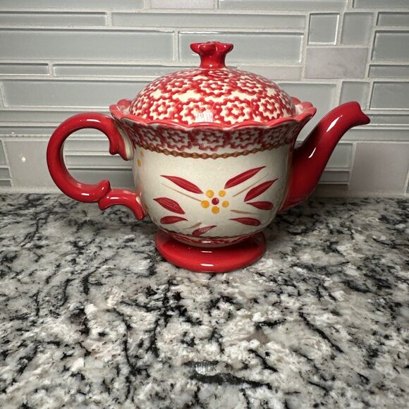 Temptations OLD WORLD Cranberry Red TEA POT 1 Cup of Kindness Stoneware - Picture 3 of 11